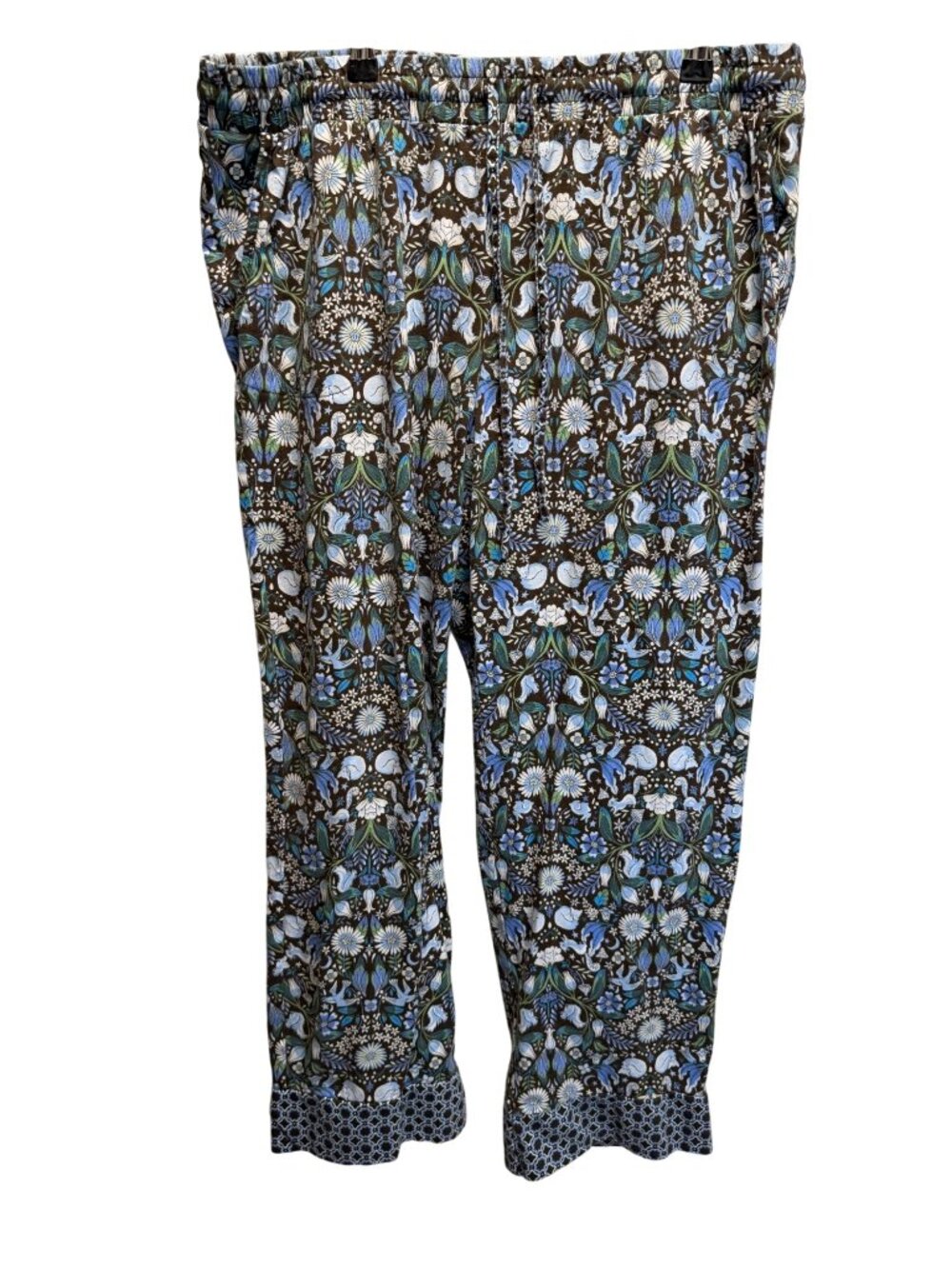 Vera Bradley Womens XL Floral Cotton Pajama Pants Brown & Blue Lightweight Loung